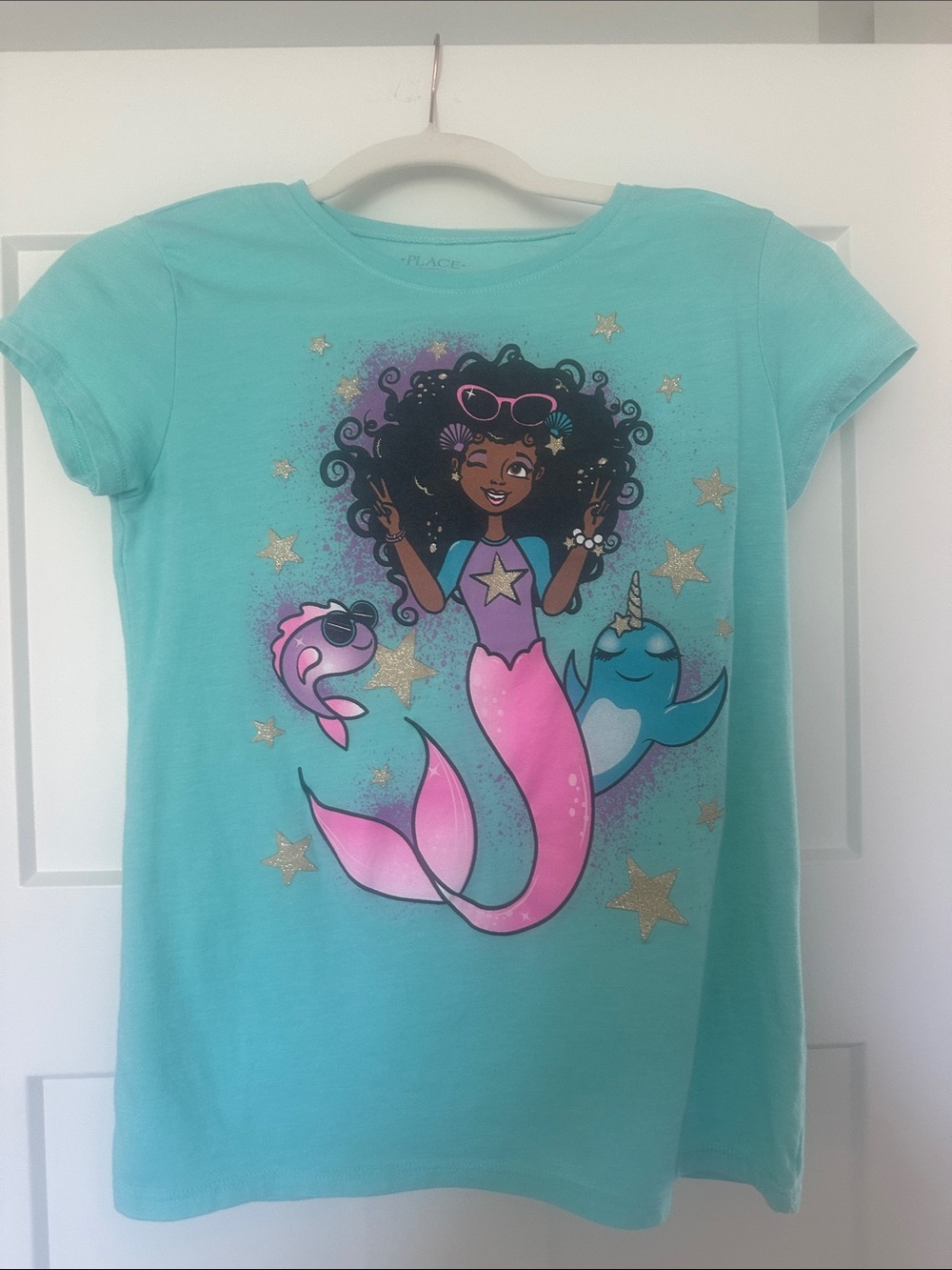 Place Turquoise Tee with Pink Mermaid Graphic